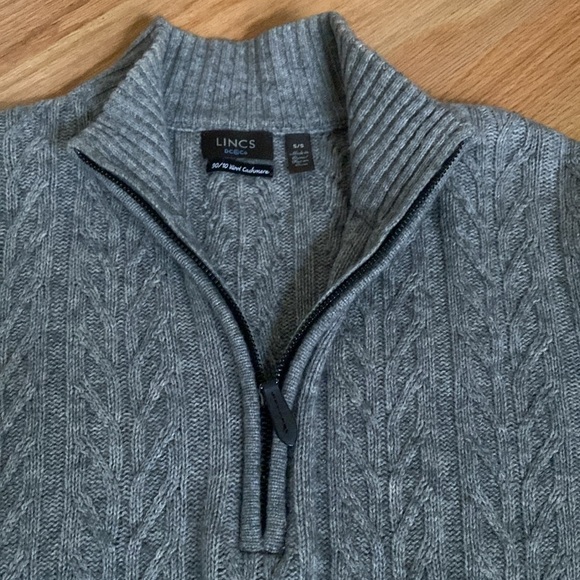 LINCS DC&Co Mens S Wool cashmere 1/4 Zip Sweater Gray blend cable knit Warm cozy - Picture 3 of 11